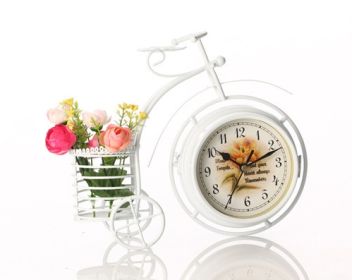 European-style Three-wheeled Bicycle Clock Craft Ornaments (Color: White)