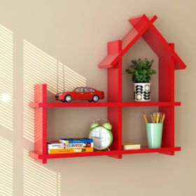 Children's Bookshelf Wall Shelf (Color: Red)