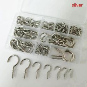 Boxed Cup Hooks 7 Specifications 120pcs Black Silver Gold Ceiling Hook (Option: Silver-7 Specifications 120pc)