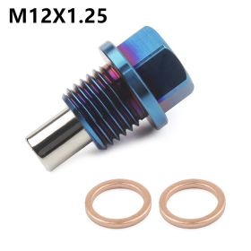 Titanium Alloy Magnetic Oil Pan Screw Magnetic Drain Plug Suction Iron Screw (Option: Blue-M12X1.25)