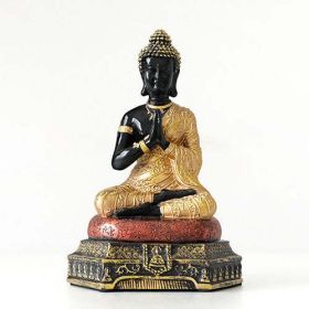 Buddha Statues Thailand for Garden office home Decor Desk ornament fengshui hindu sitting Buddha figurine Decoration (Color: Gold with Black)